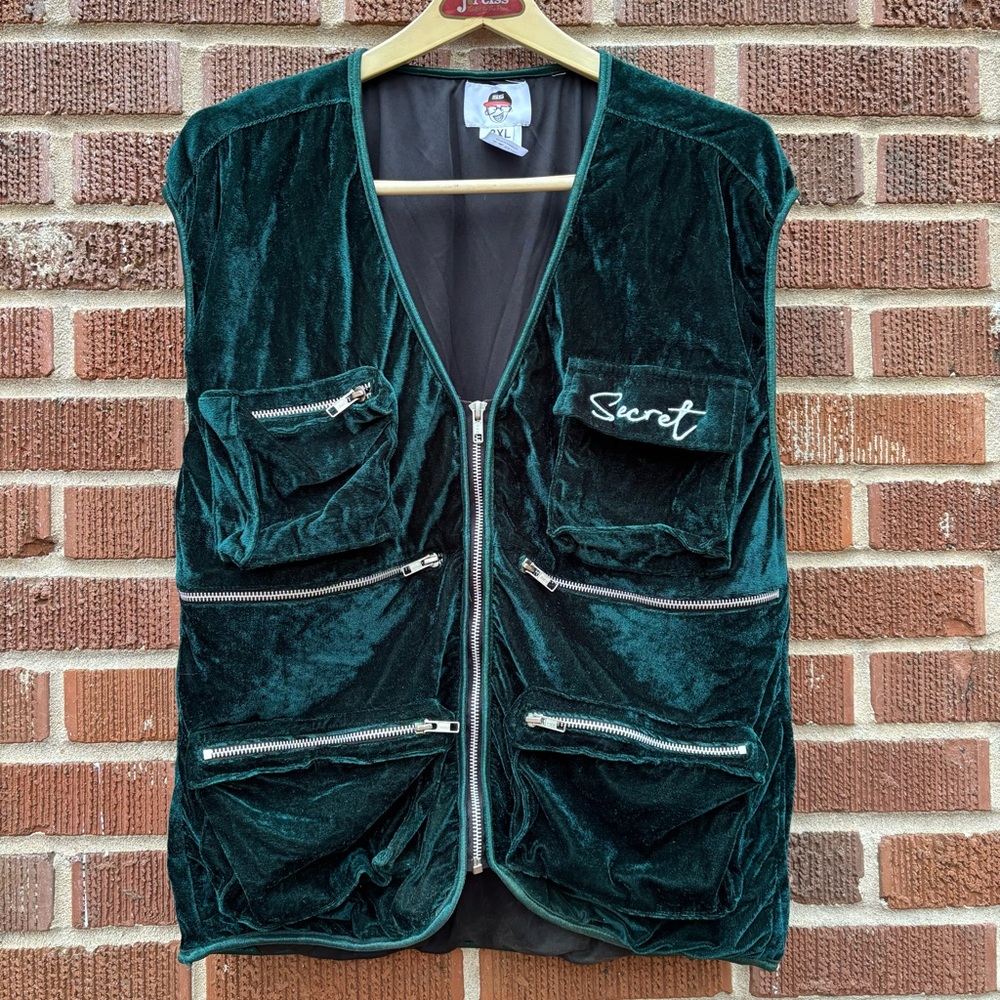 Secret Scientist Men’s 3XL Urban Streetwear Multi zippered pockets Velvet Vest